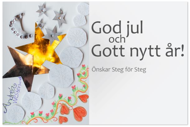 Ett julkort från Steg för Steg. Det står "God jul och gott nytt år"